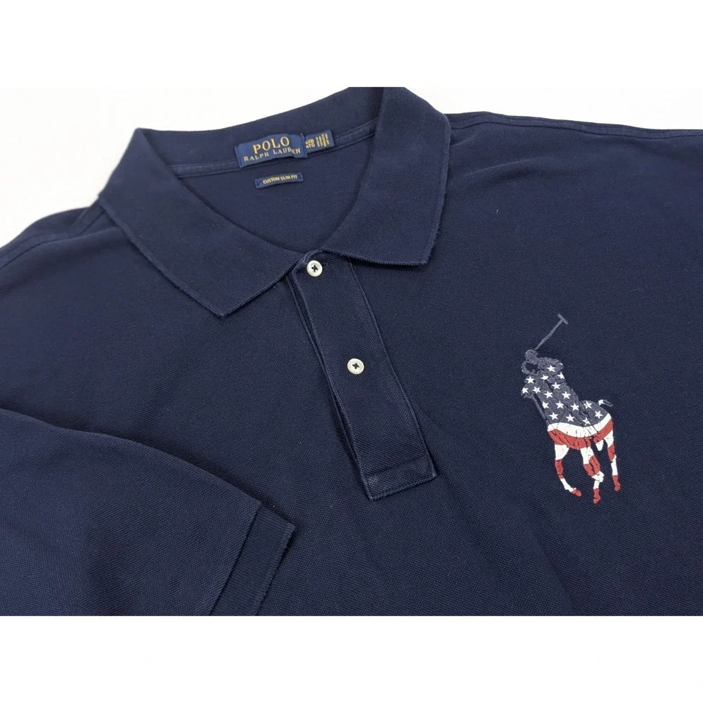 Polo Ralph Lauren Shirt Mens 4XB 4XL Big Pony USA Navy Blue Polo American Flag